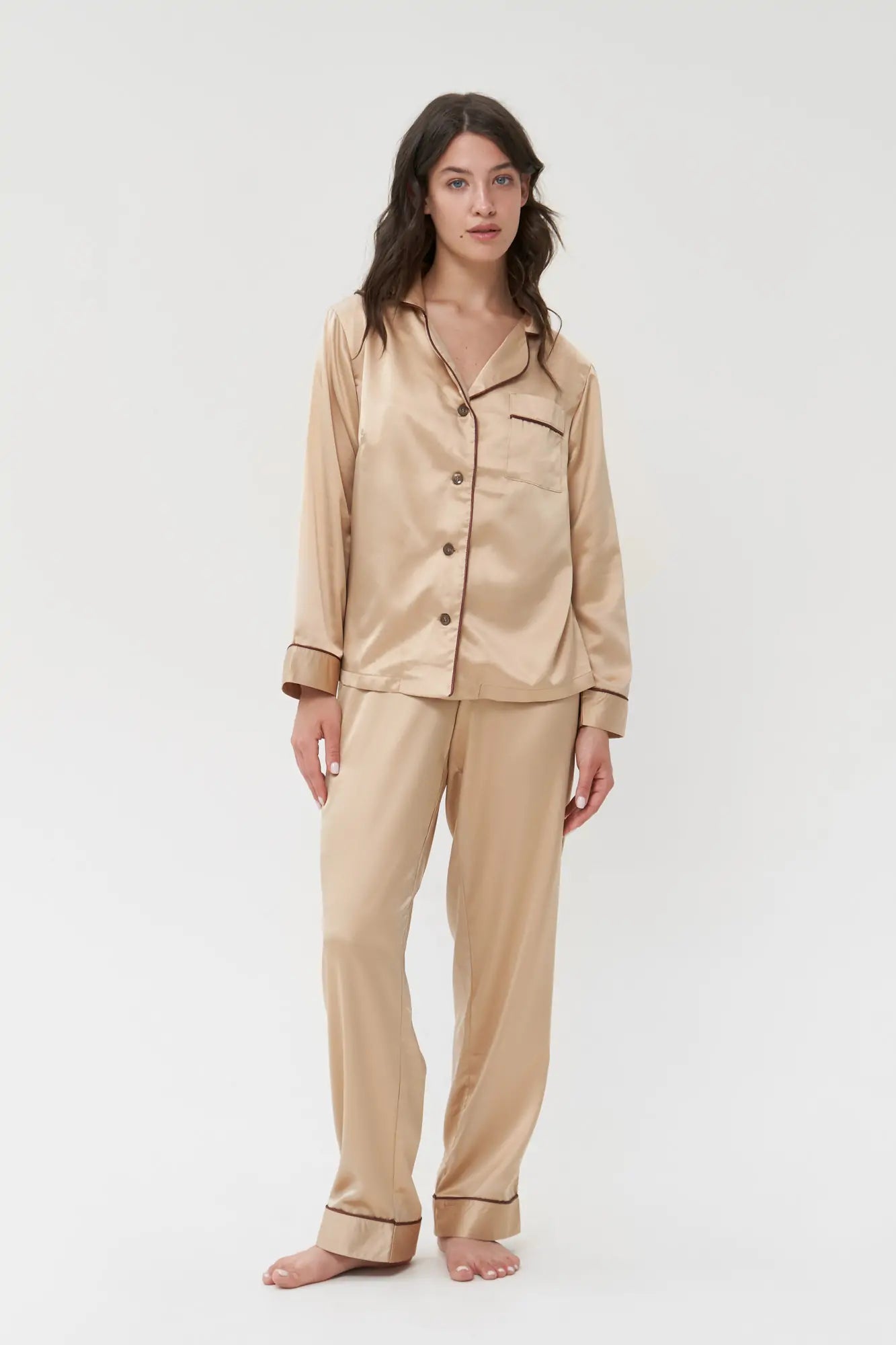 Satin Pajama Set with Contrast Piping - Bella Babe by SK