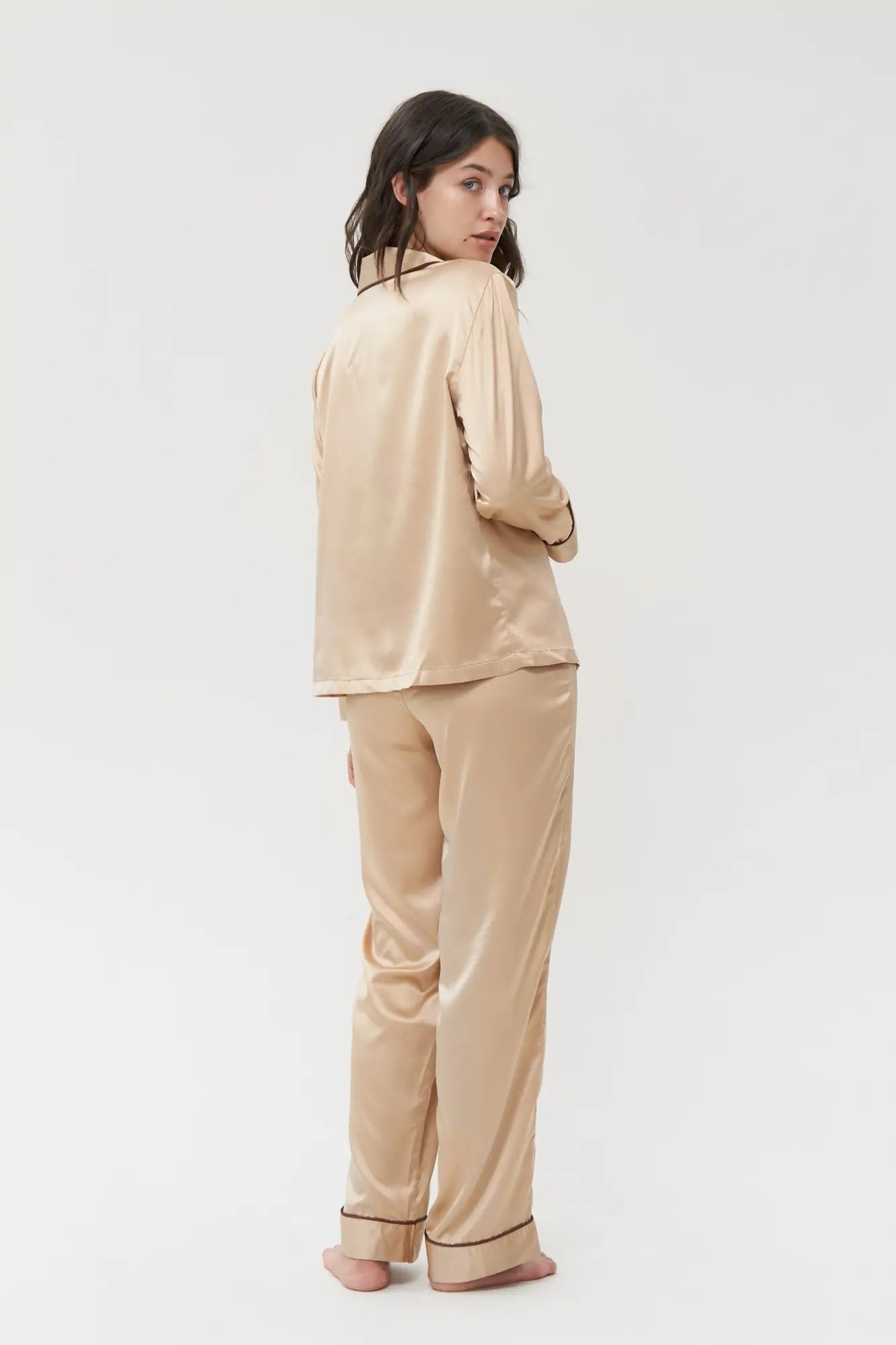 Satin Pajama Set with Contrast Piping - Bella Babe by SK