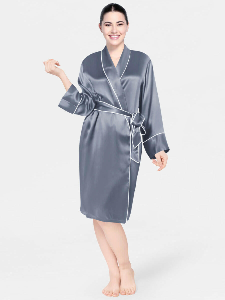 Satin Silk Robe with Piping - Bella Babe by SK