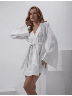 Short Robe in White Linen - Bella Babe by SK