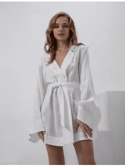 Short Robe in White Linen - Bella Babe by SK