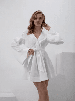 Short Robe in White Linen - Bella Babe by SK