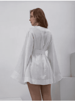 Short Robe in White Linen - Bella Babe by SK