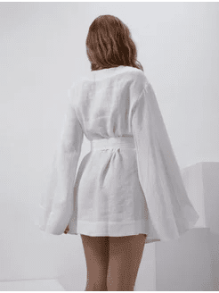 Short Robe in White Linen - Bella Babe by SK