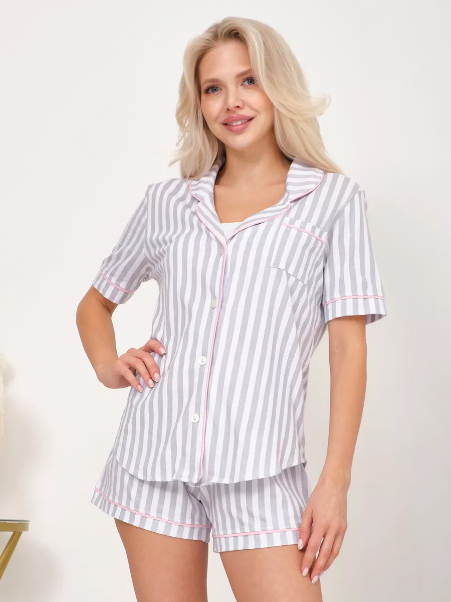 Shorts Set Grey Stripes 100% Cotton - Bella Babe by SK