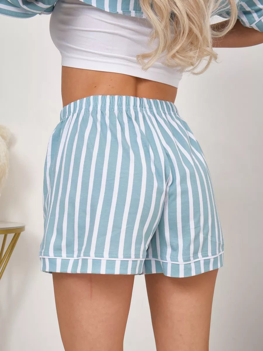 Shorts Set Turquoise Stripes 100% Cotton - Bella Babe by SK
