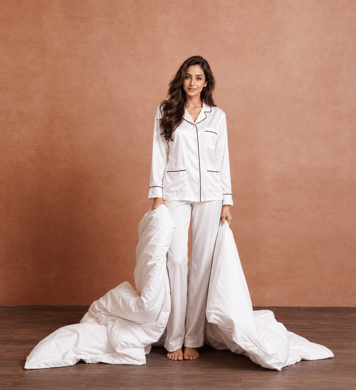 Silk Satin Pyjama set with Piping - Bella Babe by SK