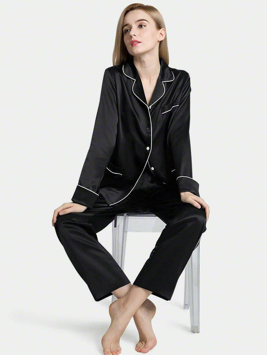 Silk Satin Pyjama set with Piping - Bella Babe by SK