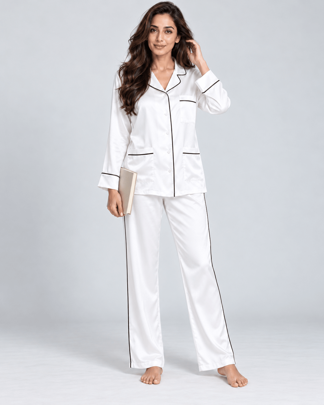 Silk Satin Pyjama set with Piping - Bella Babe by SK