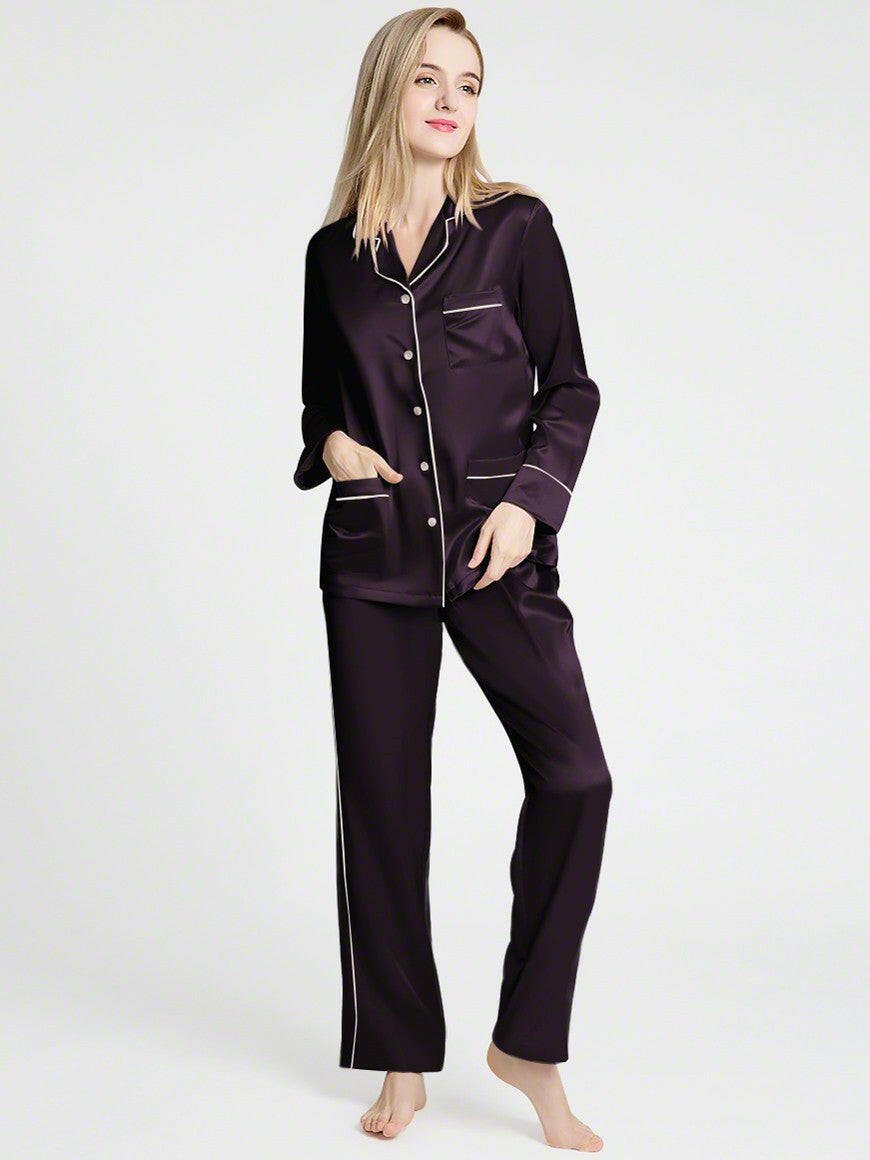 Silk Satin Pyjama set with Piping - Bella Babe by SK