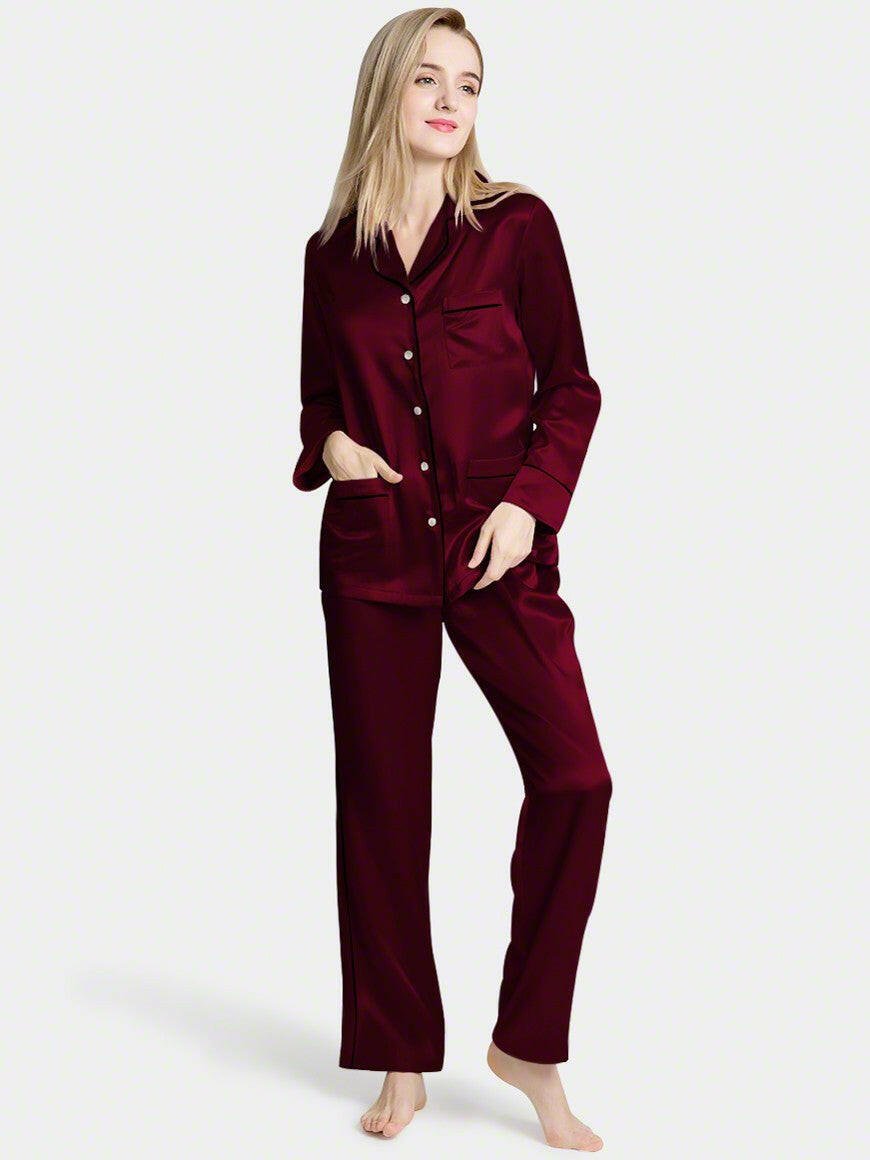 Silk Satin Pyjama set with Piping - Bella Babe by SK