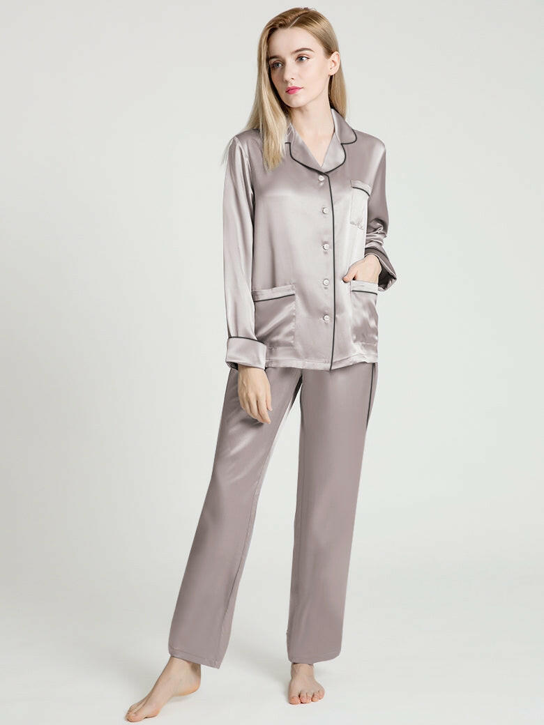 Silk Satin Pyjama set with Piping - Bella Babe by SK