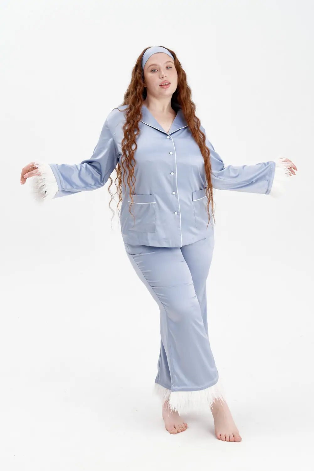 Silky Satin Feather Pyjamas with Piping - Bella Babe by SK