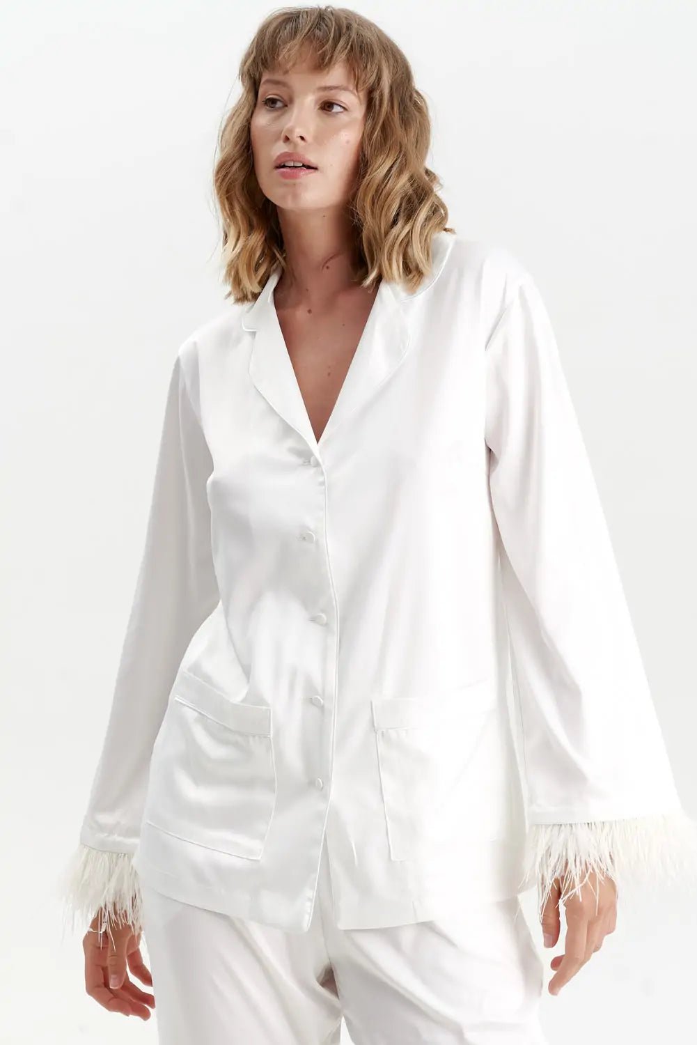 Silky Satin Feather Pyjamas with Piping - Bella Babe by SK