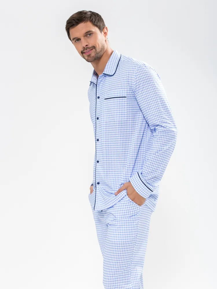 Sky Blue Checkered Nightsuit 100% Cotton - Bella Babe by SK