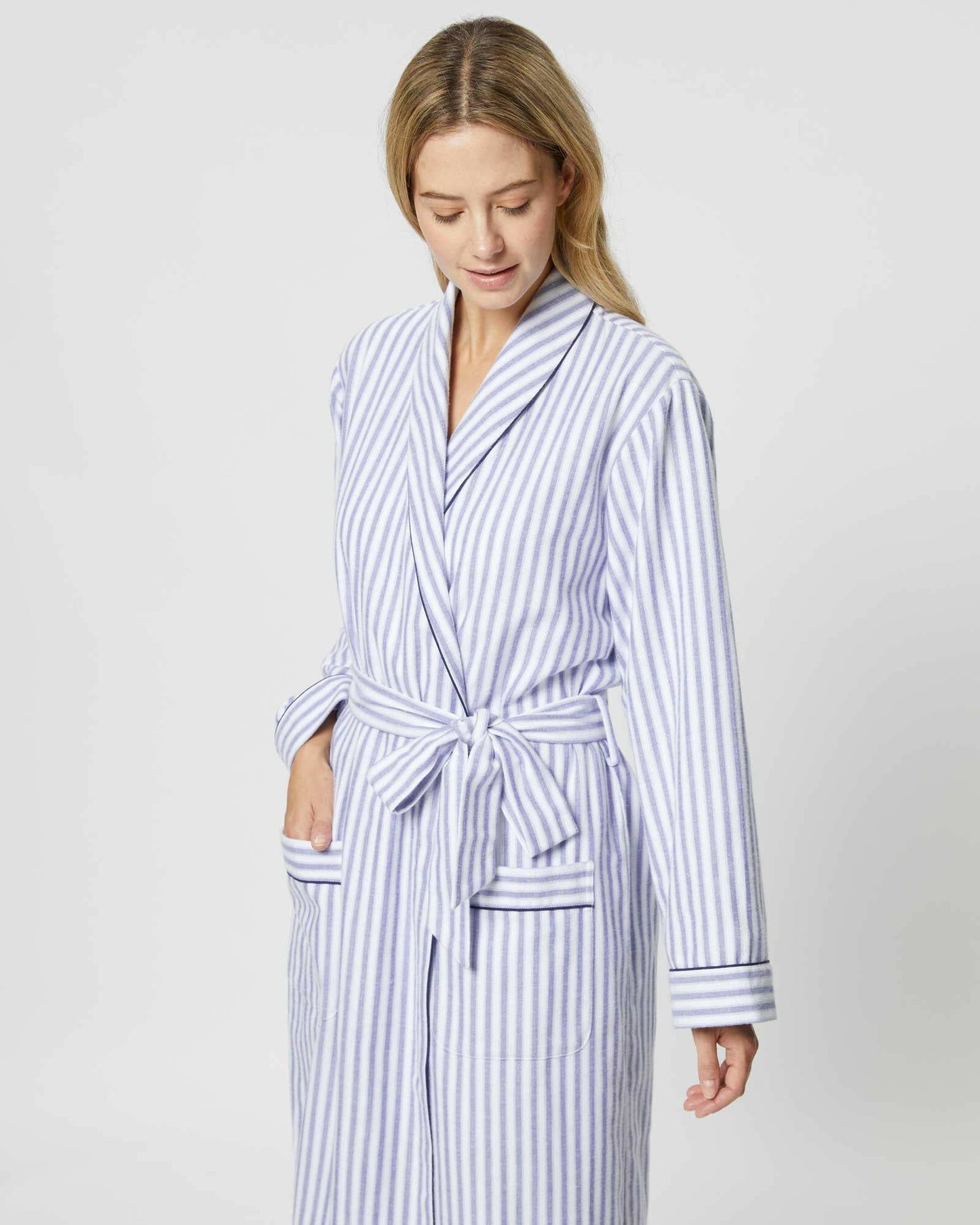 Sky Blue Stripe 100% Cotton Robe (Long) - Bella Babe by SK