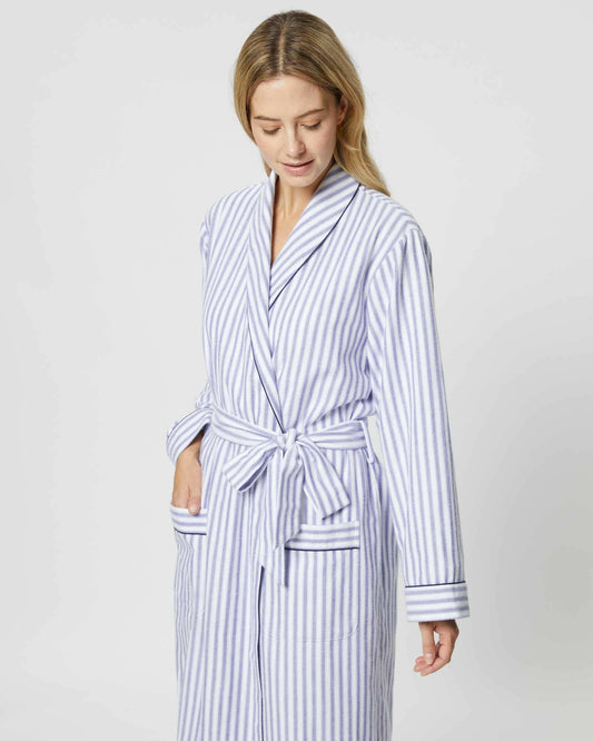 Sky Blue Stripe 100% Cotton Robe (Long) - Bella Babe by SK