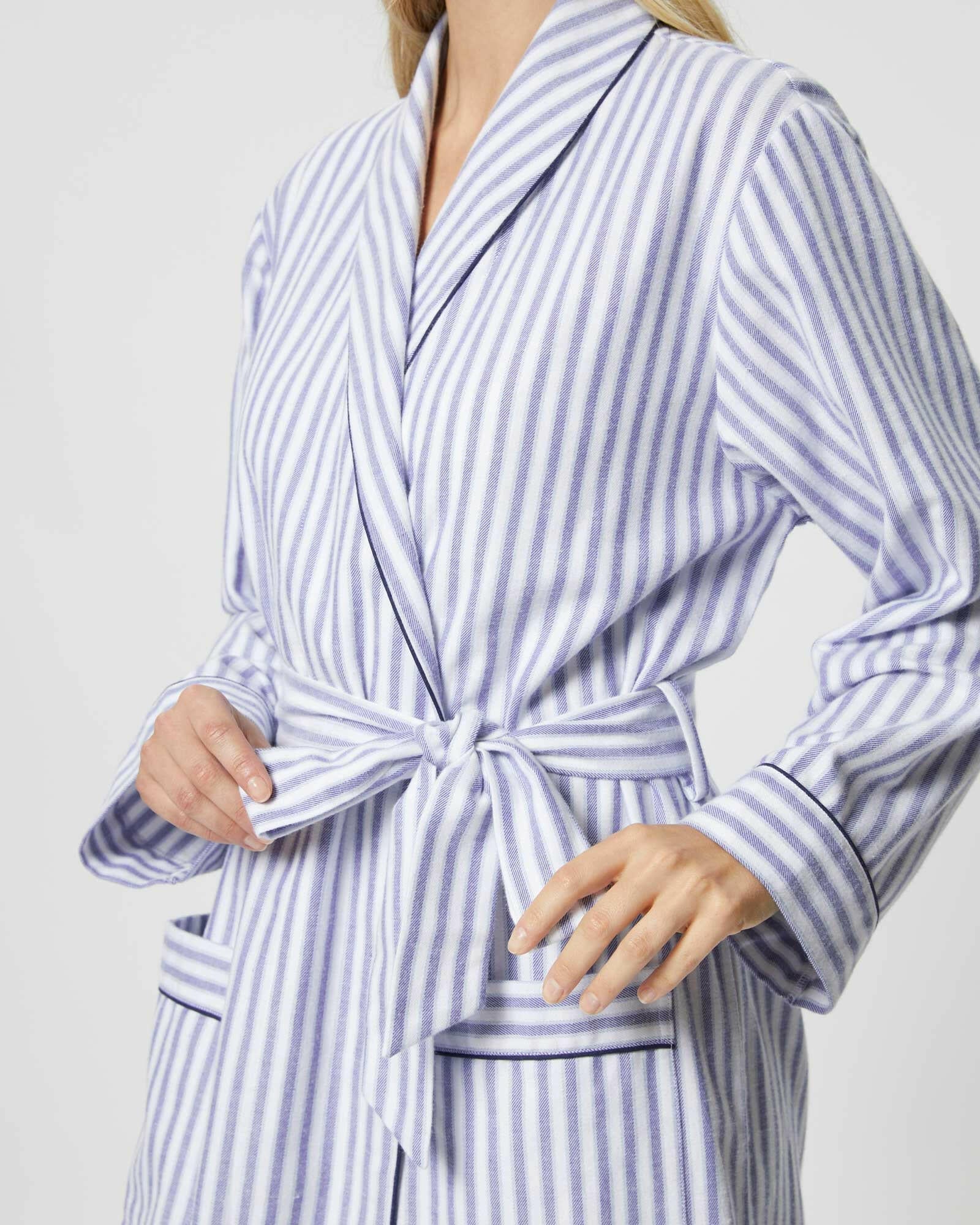 Sky Blue Stripe 100% Cotton Robe (Long) - Bella Babe by SK