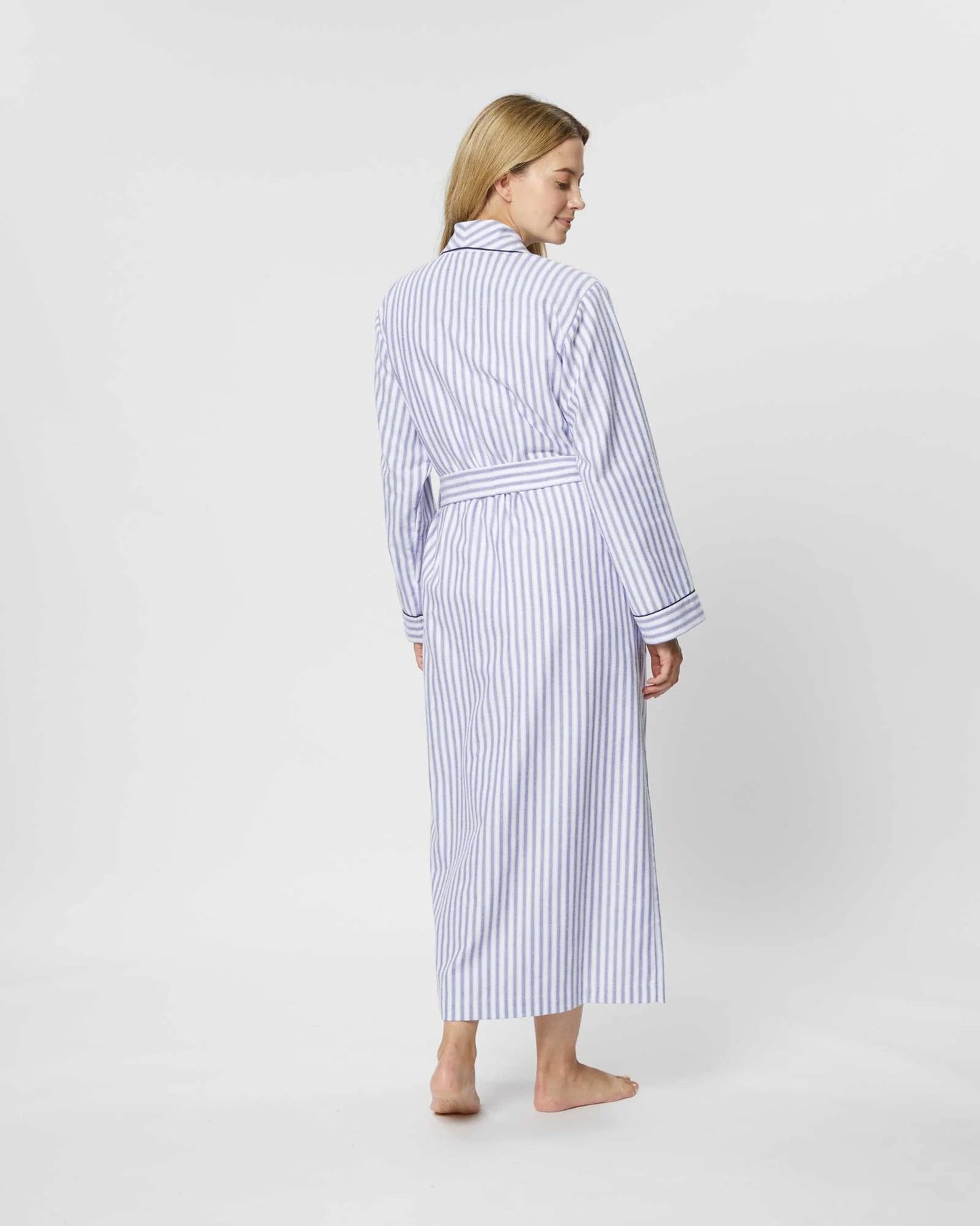 Sky Blue Stripe 100% Cotton Robe (Long) - Bella Babe by SK