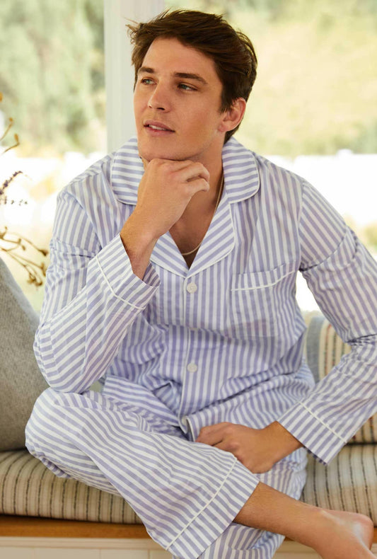 Sky Blue Stripe Loungewear 100% Cotton - Bella Babe by SK