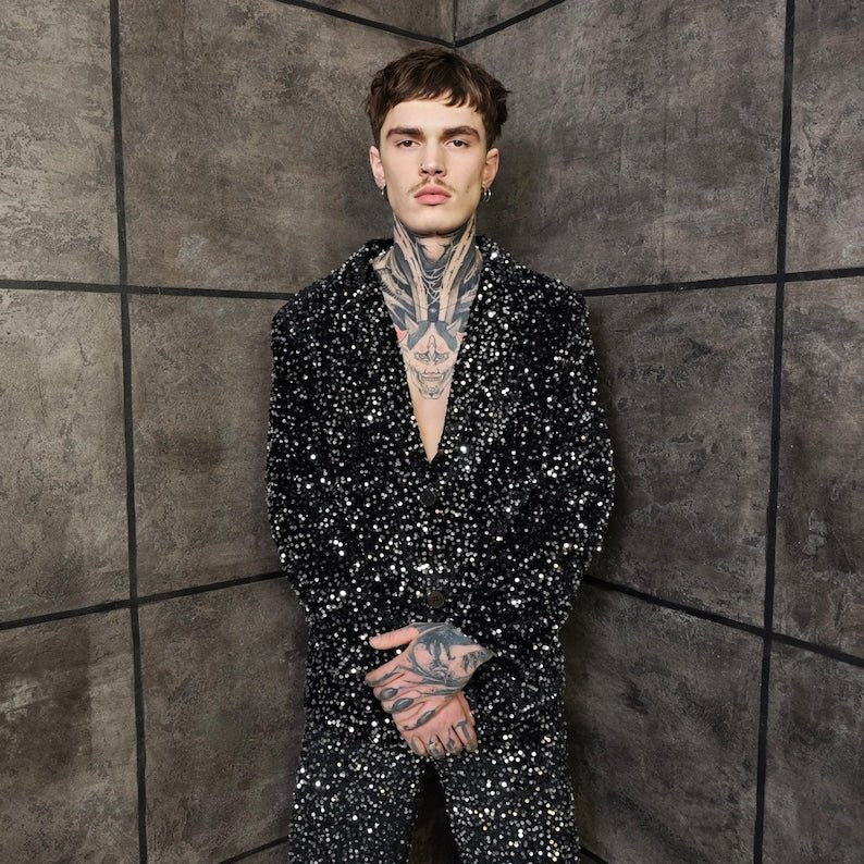 Stardust Sequin Suit Set, Unisex Blazer & Wide Leg Trousers - Bella Babe by SK