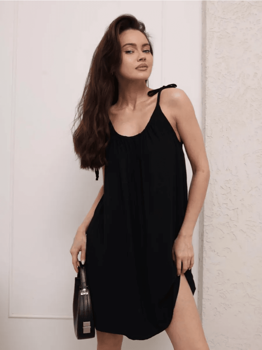 Tie-Back Cotton Nightie for Women | Sleeveless Flowy Slip Dress | Open Back Nightdress | Black & White - Bella Babe by SK