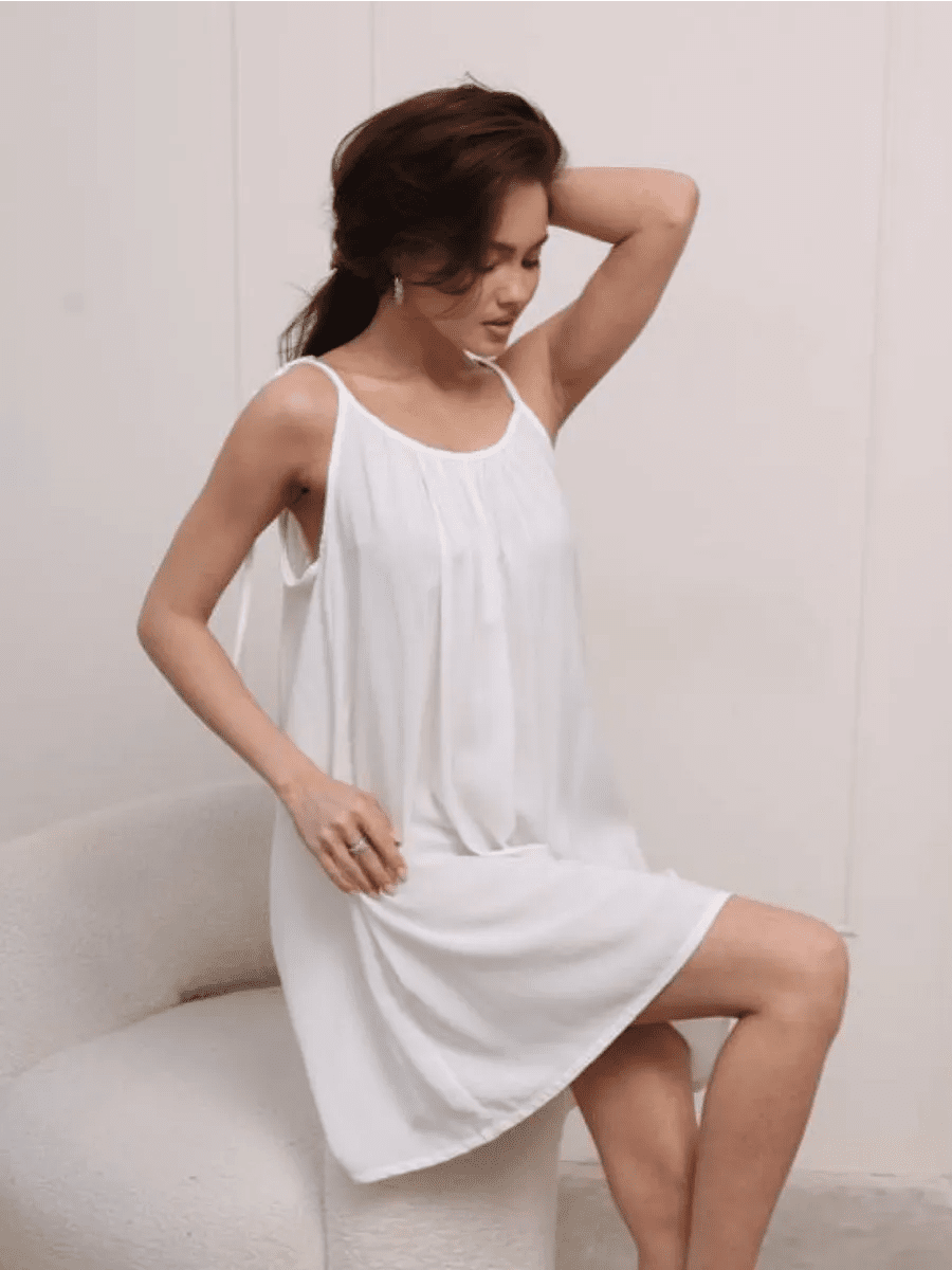 Tie-Back Cotton Nightie for Women | Sleeveless Flowy Slip Dress | Open Back Nightdress | Black & White - Bella Babe by SK