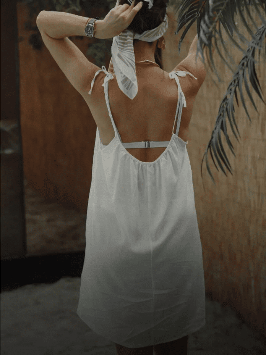Tie-Back Cotton Nightie for Women | Sleeveless Flowy Slip Dress | Open Back Nightdress | Black & White - Bella Babe by SK