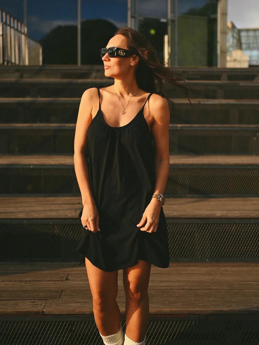 Tie-Back Cotton Nightie for Women | Sleeveless Flowy Slip Dress | Open Back Nightdress | Black & White - Bella Babe by SK