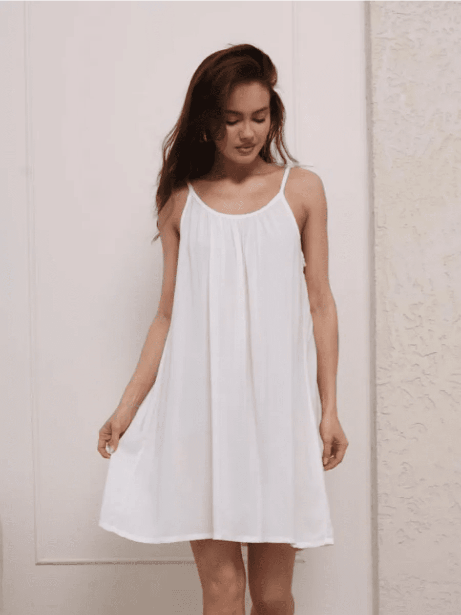 Tie-Back Cotton Nightie for Women | Sleeveless Flowy Slip Dress | Open Back Nightdress | Black & White - Bella Babe by SK