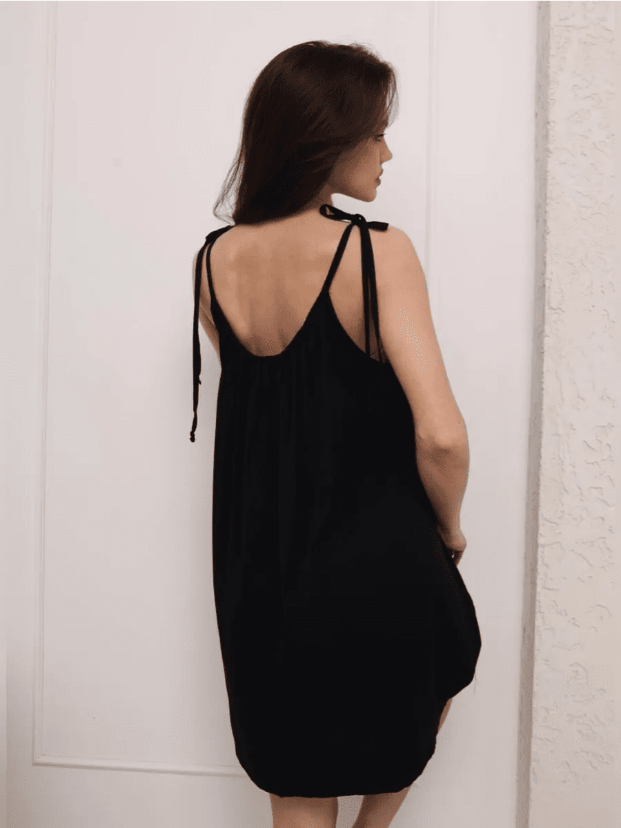 Tie-Back Cotton Nightie for Women | Sleeveless Flowy Slip Dress | Open Back Nightdress | Black & White - Bella Babe by SK