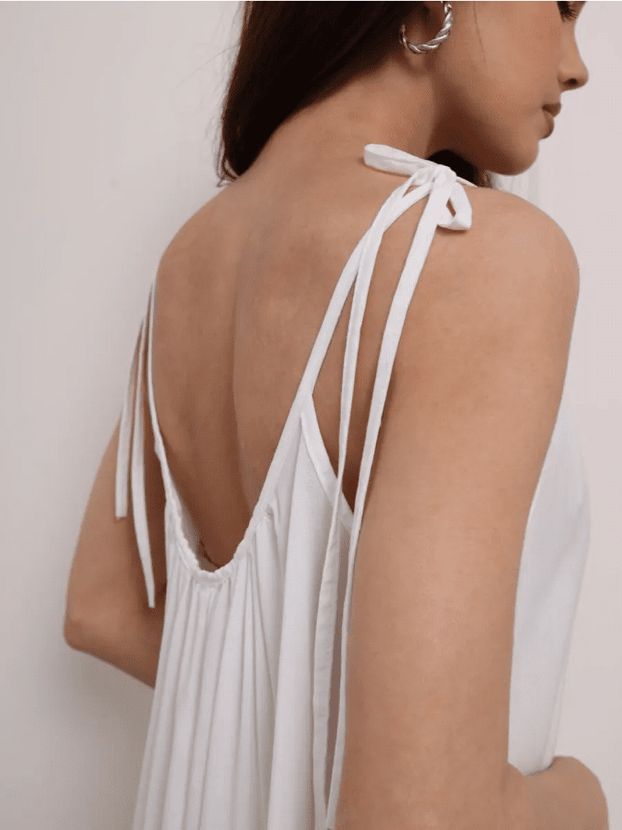Tie-Back Cotton Nightie for Women | Sleeveless Flowy Slip Dress | Open Back Nightdress | Black & White - Bella Babe by SK