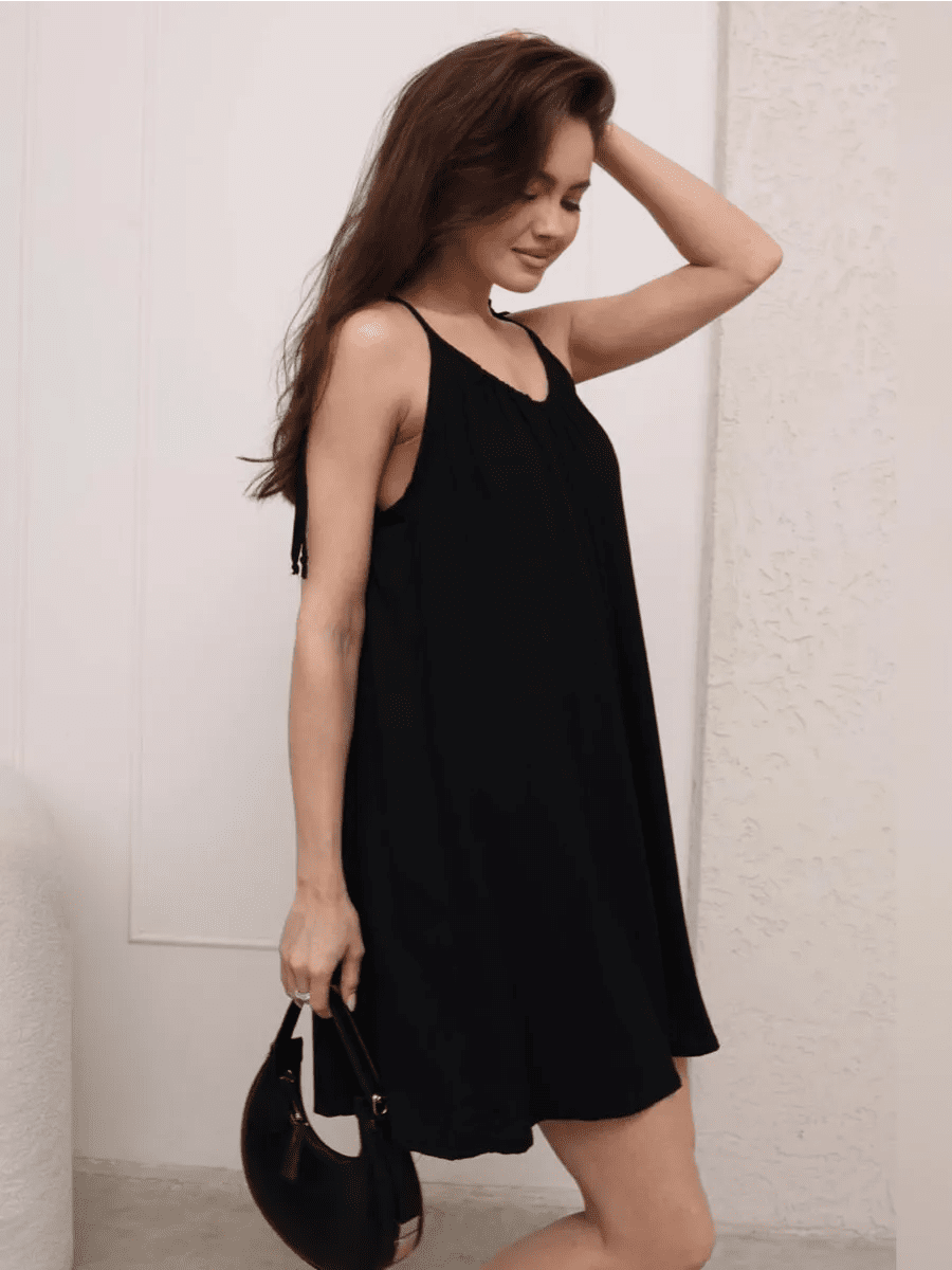 Tie-Back Cotton Nightie for Women | Sleeveless Flowy Slip Dress | Open Back Nightdress | Black & White - Bella Babe by SK