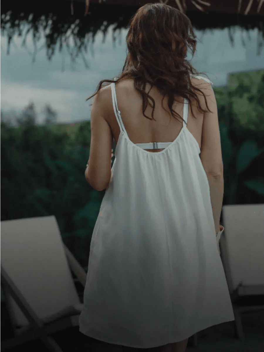 Tie-Back Cotton Nightie for Women | Sleeveless Flowy Slip Dress | Open Back Nightdress | Black & White - Bella Babe by SK