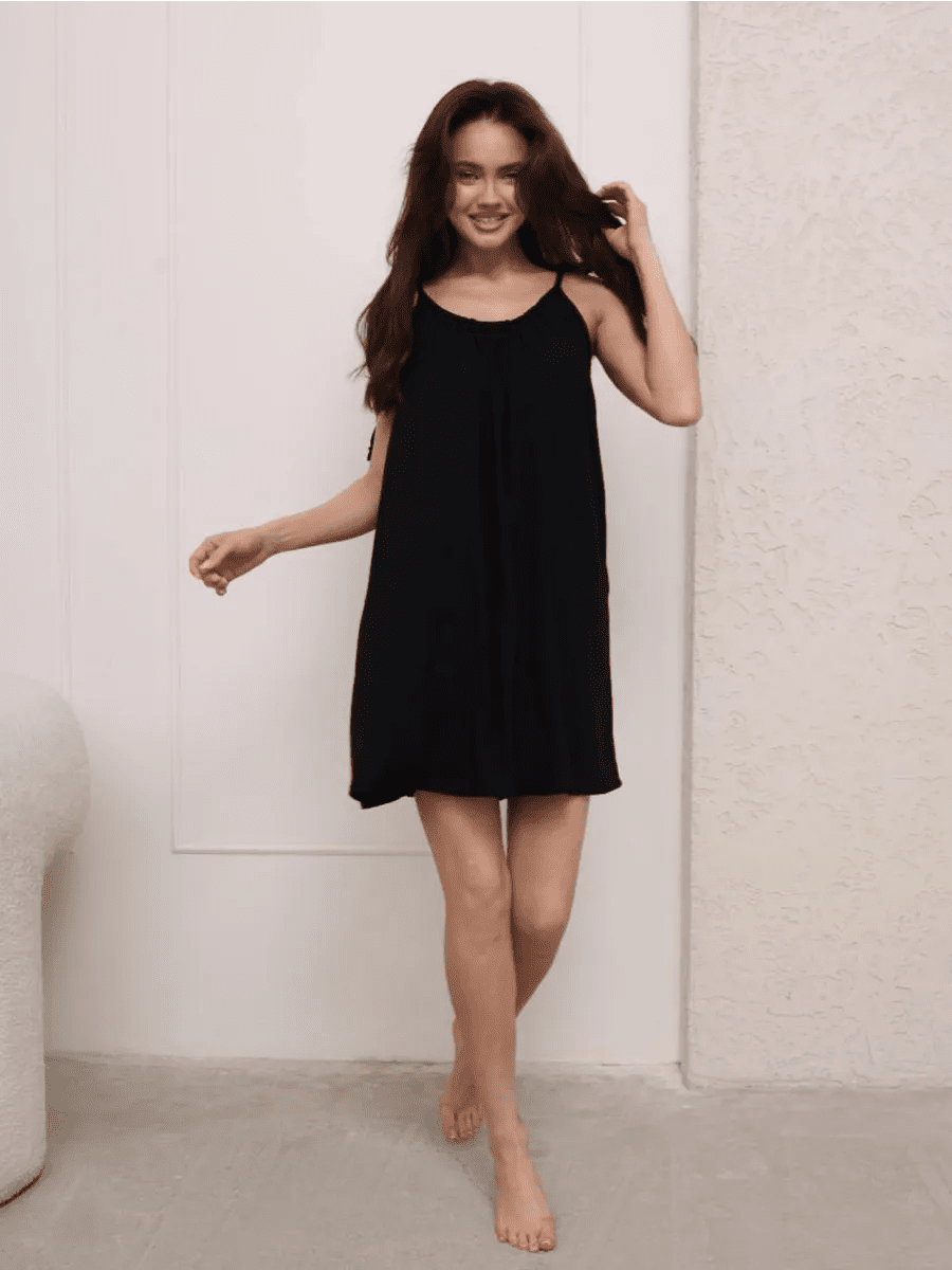 Tie-Back Cotton Nightie for Women | Sleeveless Flowy Slip Dress | Open Back Nightdress | Black & White - Bella Babe by SK
