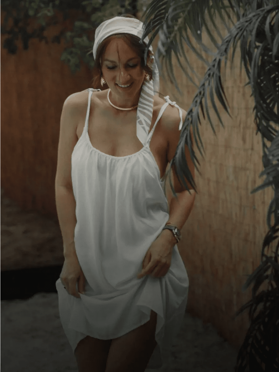 Tie-Back Cotton Nightie for Women | Sleeveless Flowy Slip Dress | Open Back Nightdress | Black & White - Bella Babe by SK
