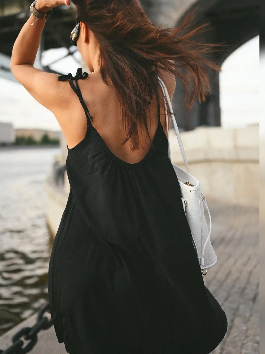 Tie-Back Cotton Nightie for Women | Sleeveless Flowy Slip Dress | Open Back Nightdress | Black & White - Bella Babe by SK