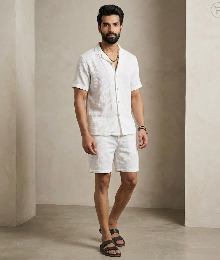 Half Sleeve Muslin Coord Set for Men