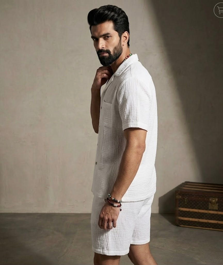 Half Sleeve Muslin Coord Set for Men