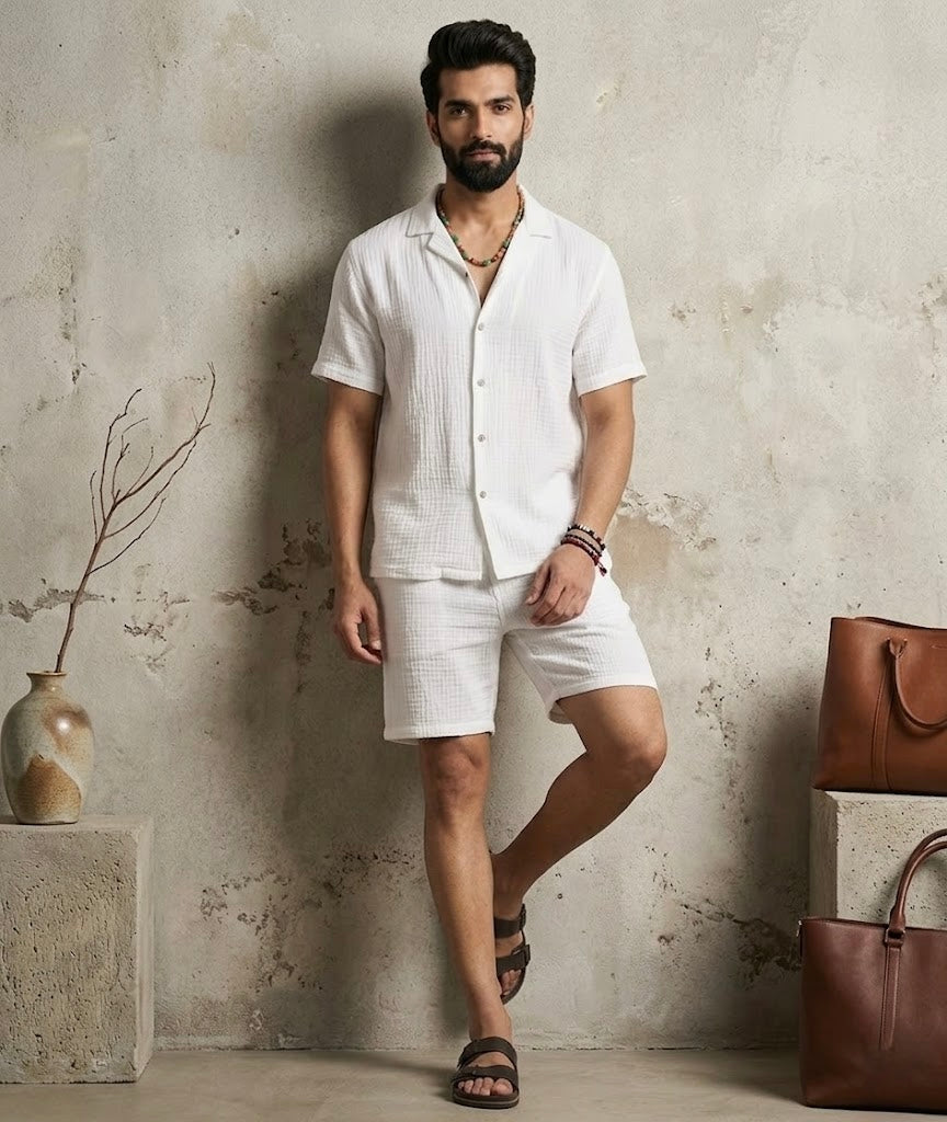 Half Sleeve Muslin Coord Set for Men