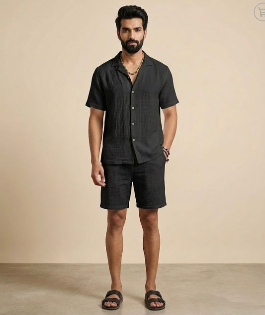 Half Sleeve Muslin Coord Set for Men