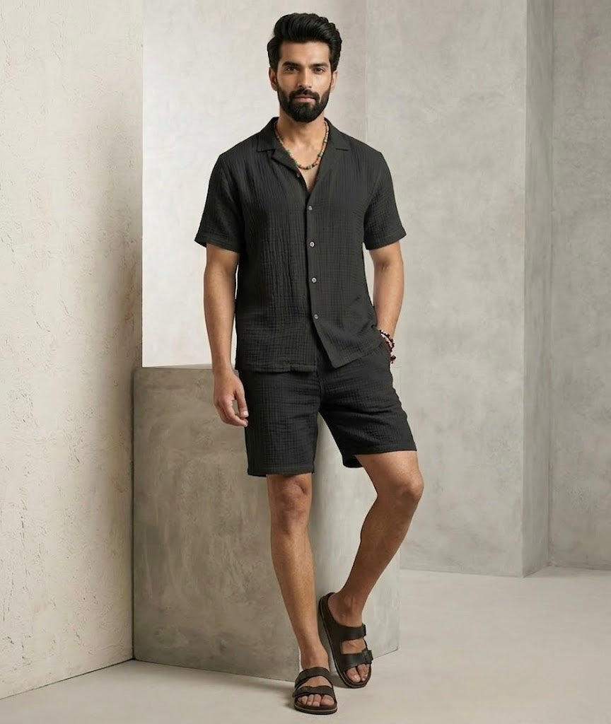 Half Sleeve Muslin Coord Set for Men