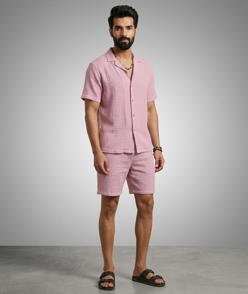 Half Sleeve Muslin Coord Set for Men