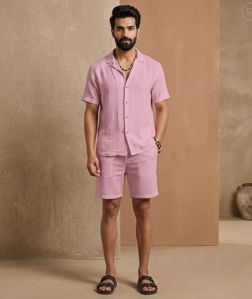 Half Sleeve Muslin Coord Set for Men