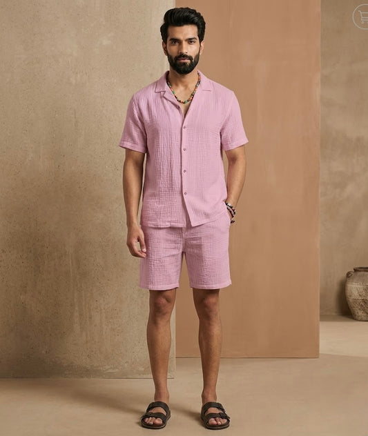 Half Sleeve Muslin Coord Set for Men