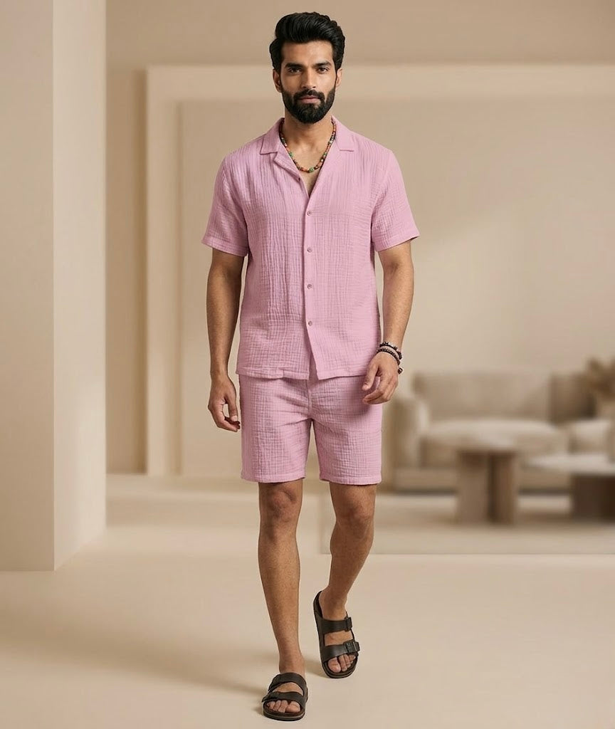 Half Sleeve Muslin Coord Set for Men