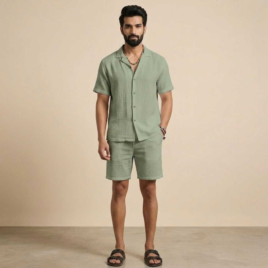 Half Sleeve Muslin Coord Set for Men