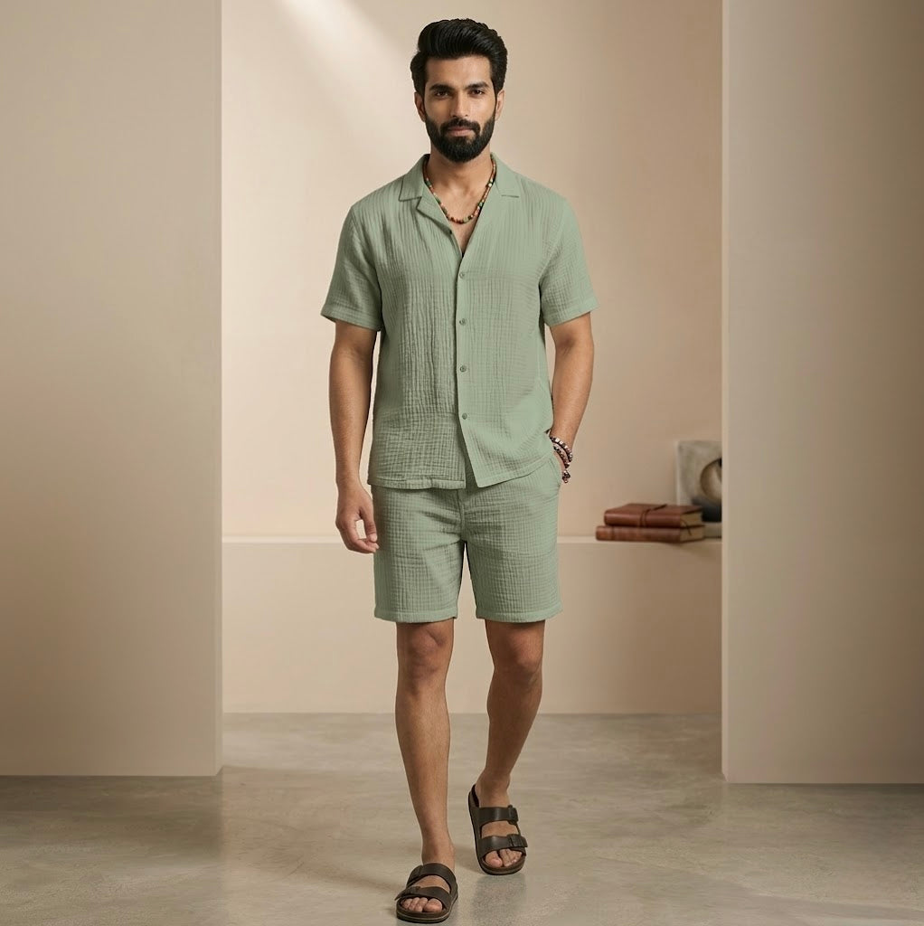 Half Sleeve Muslin Coord Set for Men