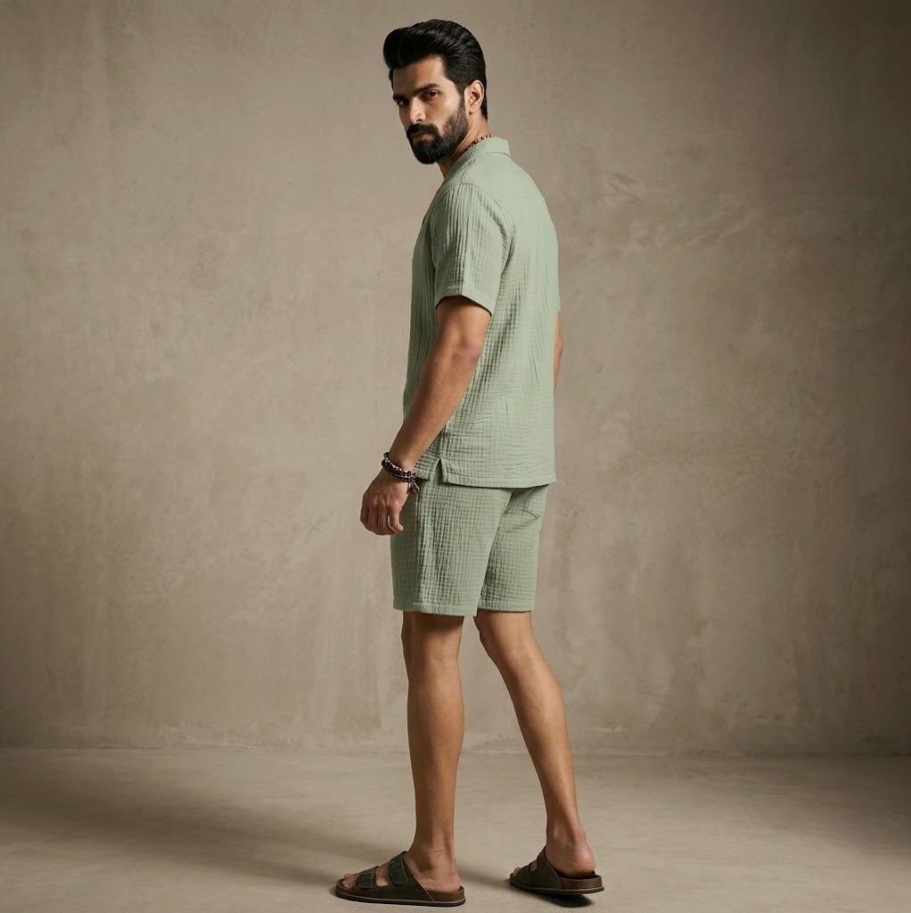 Half Sleeve Muslin Coord Set for Men