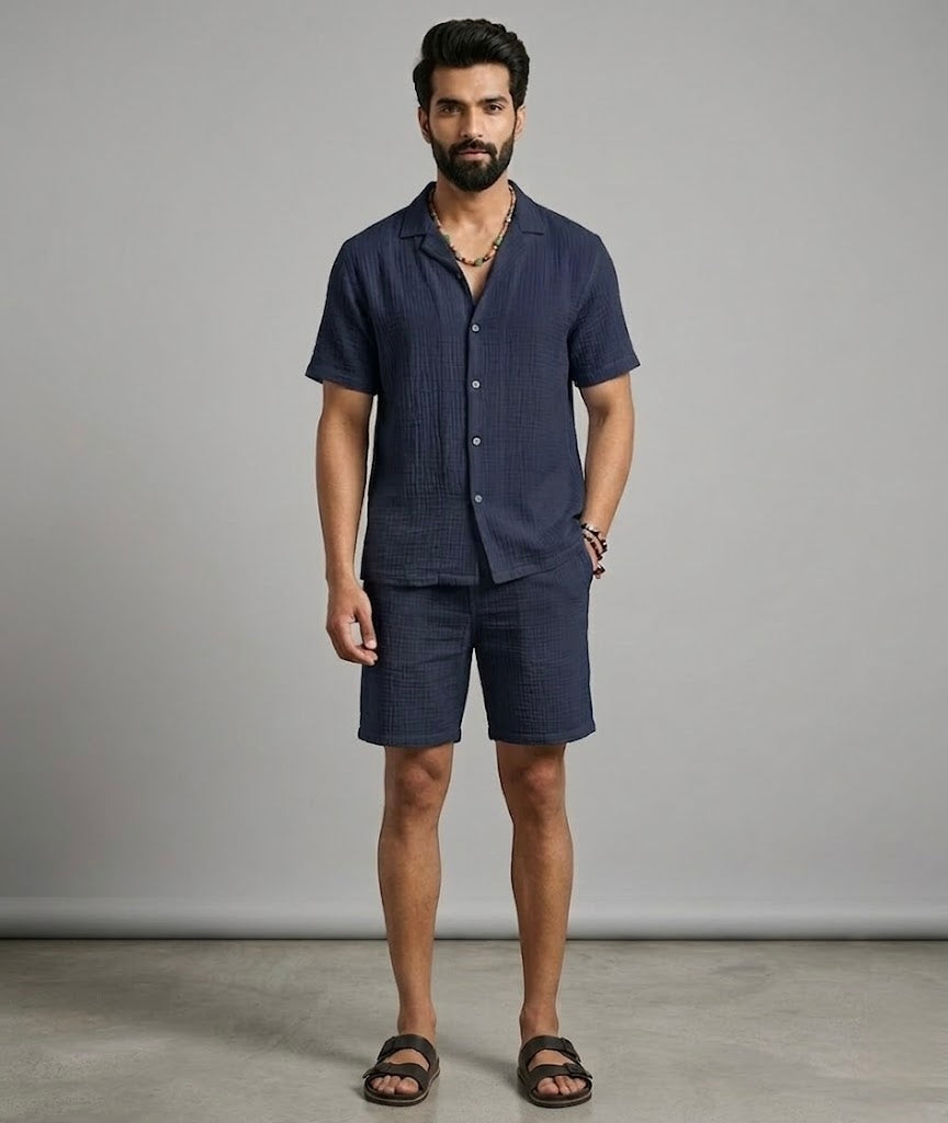 Half Sleeve Muslin Coord Set for Men